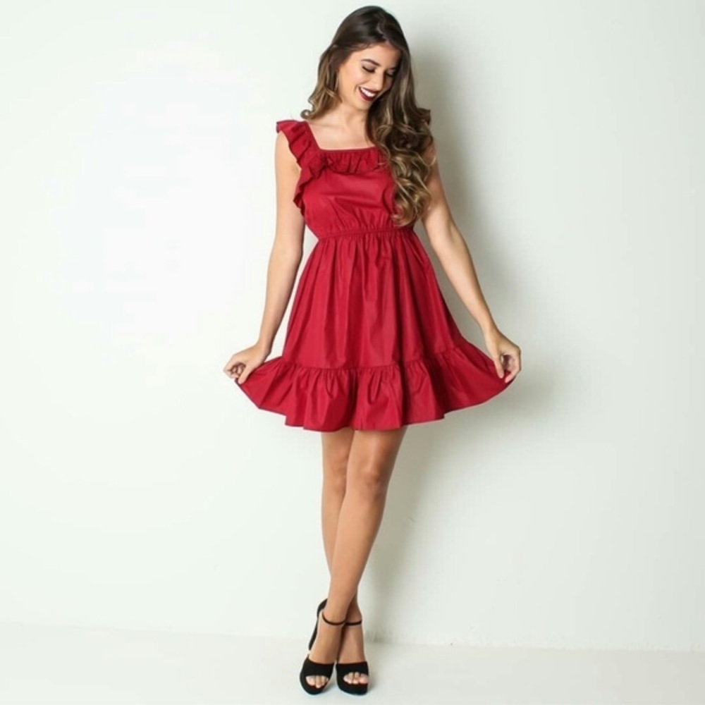 NWT-‎ Dark Red Ruffles Dress Size M|Ruffles Mini Dress M